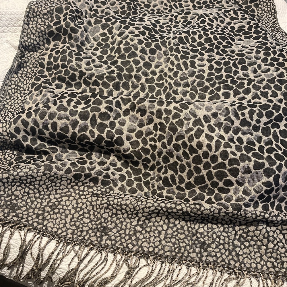 Animal Print Braided Fringe Scarf Modern Expressions 68x27 Black Gray Brown